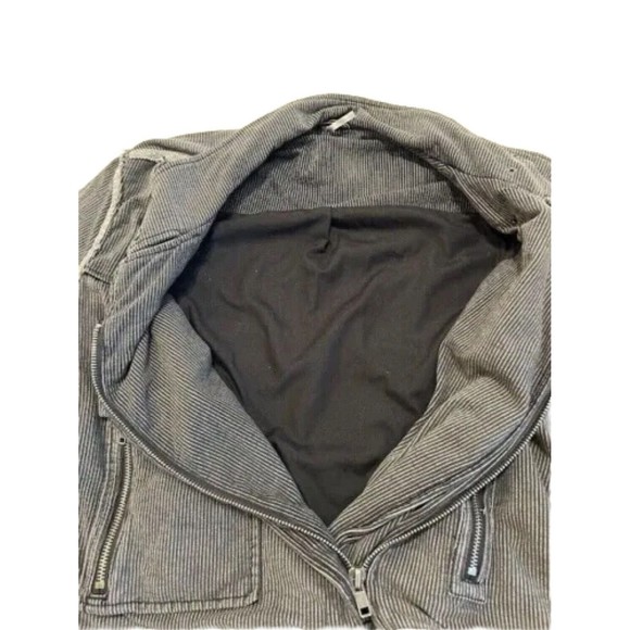 FREE PEOPLE Sz XS Gray Railroad Stripe Moto Jacket Soft Cotton Zippered - Picture 5 of 7